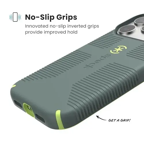 Speck CANDYSHELL Grip +MS Case for iPhone 17 Pro Max - NEO DRAB/Glow Green | Slim Protective Grip | Drop Protection | MagSafe Compatible - 4