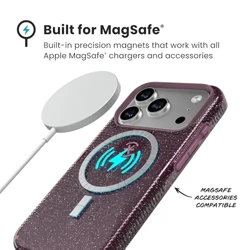 Speck CANDYSHELL Grip +MS Case for iPhone 17 Pro - Plumberry Glitter | Slim Protective Grip | Drop Protection | MagSafe Compatible - Speck (1)