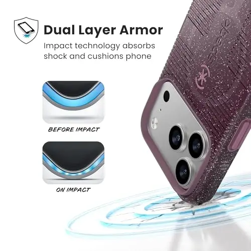 Speck CANDYSHELL Grip +MS Case for iPhone 17 Pro - Plumberry Glitter | Slim Protective Grip | Drop Protection | MagSafe Compatible - 3
