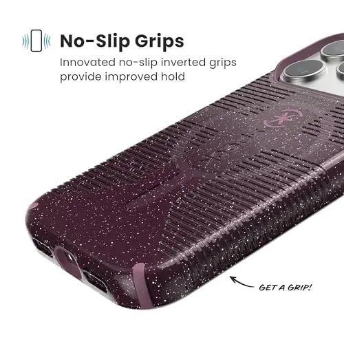 Speck CANDYSHELL Grip +MS Case for iPhone 17 Pro - Plumberry Glitter | Slim Protective Grip | Drop Protection | MagSafe Compatible - 4