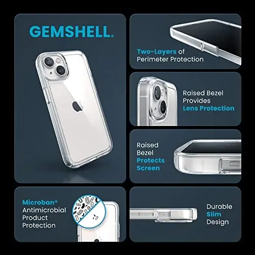 Speck Clear iPhone 14 & iPhone 13 Case - Drop Protection, Scratch Resistant & Anti-Yellowing Dual Layer Case for iPhone 14 & iPhone 13 Case for 6.1 inch Model - GemShell - 3