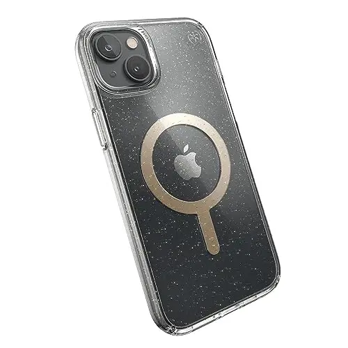 Speck Clear iPhone 14 Plus Case - Drop Protection, Scratch Resistant, Built for MagSafe Slim Phone Case for 6.7 Inch iPhones 14 Plus - Anti-Yellowing - Presidio Perfect Glitter - Clear/Gold Glitter - 1