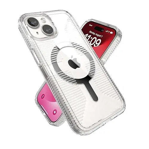 Speck Clear iPhone 15 Case - Slim, Built for MagSafe, Drop Protection Grip - for iPhone 15, iPhone 14 & iPhone 13 - Scratch Resistant, Anti-Yellowing, 6.1 Inch Phone Case - GemShell Grip Clear - 1