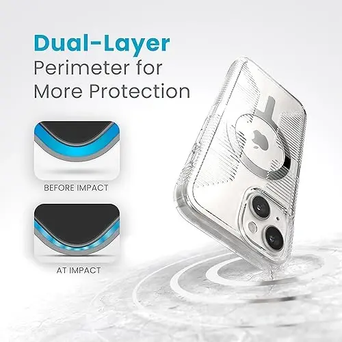 Speck Clear iPhone 15 Case - Slim, Built for MagSafe, Drop Protection Grip - for iPhone 15, iPhone 14 & iPhone 13 - Scratch Resistant, Anti-Yellowing, 6.1 Inch Phone Case - GemShell Grip Clear - 4