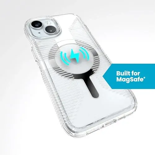 Speck Clear iPhone 15 Case - Slim, Built for MagSafe, Drop Protection Grip - for iPhone 15, iPhone 14 & iPhone 13 - Scratch Resistant, Anti-Yellowing, 6.1 Inch Phone Case - GemShell Grip Clear - 5