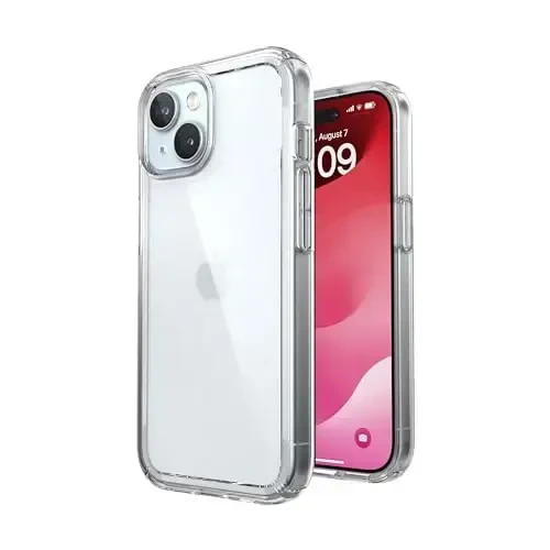 Speck Clear iPhone 15 Case - Yupqa, tushishdan himoya - iPhone 15, iPhone 14 & iPhone 13 uchun - Tirnalishga chidamli, sarg'ayishga qarshi, 6.1 dyuymli telefon g'ilofi - GemShell Clear - 1