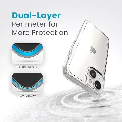 Speck Clear iPhone 15 Case - Yupqa, tushishdan himoya - iPhone 15, iPhone 14 & iPhone 13 uchun - Tirnalishga chidamli, sarg'ayishga qarshi, 6.1 dyuymli telefon g'ilofi - GemShell Clear - 4