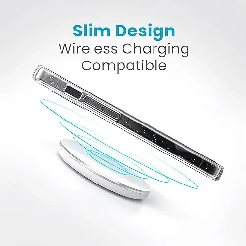 Speck Clear iPhone 15 Case - Slim, Drop Protection - for iPhone 15, iPhone 14 & iPhone 13 - Scratch Resistant, Anti-Yellowing, 6.1 Inch Phone Case - GemShell Platinum Glitter - 5
