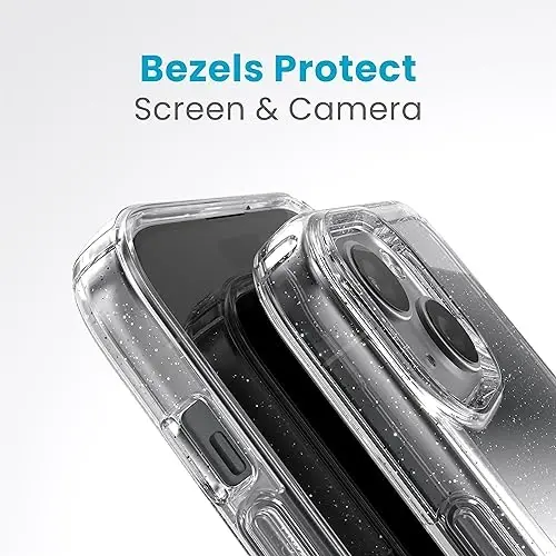 Speck Clear iPhone 15 Case - Slim, Drop Protection - for iPhone 15, iPhone 14 & iPhone 13 - Scratch Resistant, Anti-Yellowing, 6.1 Inch Phone Case - GemShell Platinum Glitter - 6