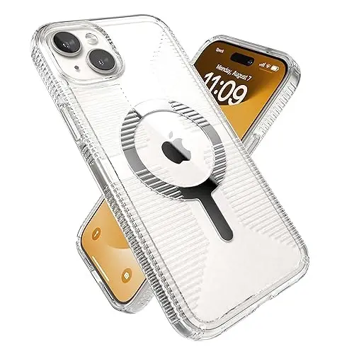 Speck Clear iPhone 15 Plus Case - Slim, Built for MagSafe, Drop Protection Grip - for iPhone 15 Plus & iPhone 14 Plus - Scratch Resistant, Anti-Yellowing, 6.7 Inch Phone Case - GemShell Grip Clear - SPECK