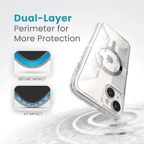 Speck Clear iPhone 15 Plus Case - Slim, Built for MagSafe, Drop Protection Grip - for iPhone 15 Plus & iPhone 14 Plus - Scratch Resistant, Anti-Yellowing, 6.7 Inch Phone Case - GemShell Grip Clear - 4
