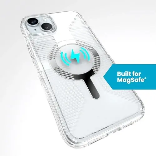 Speck Clear iPhone 15 Plus Case - Slim, Built for MagSafe, Drop Protection Grip - for iPhone 15 Plus & iPhone 14 Plus - Scratch Resistant, Anti-Yellowing, 6.7 Inch Phone Case - GemShell Grip Clear - 5