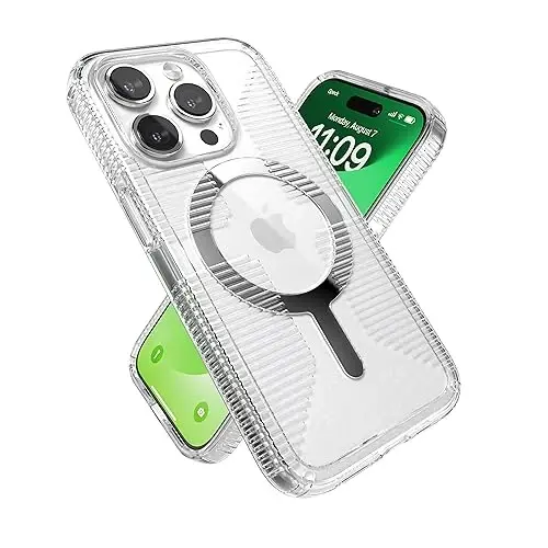 Speck Clear iPhone 15 Pro Case - Slim, Built for MagSafe, Drop Protection Grip - Scratch Resistant, Anti-Yellowing, 6.1 Inch Phone Case - GemShell Grip Clear - 1