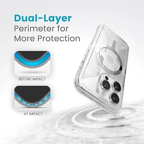 Speck Clear iPhone 15 Pro Case - Slim, Built for MagSafe, Drop Protection Grip - Scratch Resistant, Anti-Yellowing, 6.1 Inch Phone Case - GemShell Grip Clear - 4