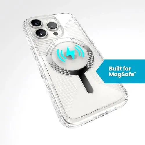 Speck Clear iPhone 15 Pro Case - Slim, Built for MagSafe, Drop Protection Grip - Scratch Resistant, Anti-Yellowing, 6.1 Inch Phone Case - GemShell Grip Clear - 5