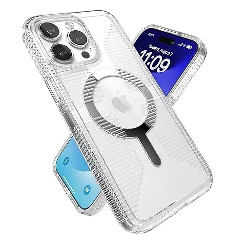 Speck Clear iPhone 15 Pro Max Case - Slim, Built for MagSafe, Drop Protection Grip - Scratch Resistant, Anti-Yellowing, 6.7 Inch Phone Case - GemShell Grip Clear - 1