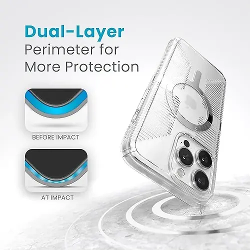 Speck Clear iPhone 15 Pro Max Case - Slim, Built for MagSafe, Drop Protection Grip - Scratch Resistant, Anti-Yellowing, 6.7 Inch Phone Case - GemShell Grip Clear - 4