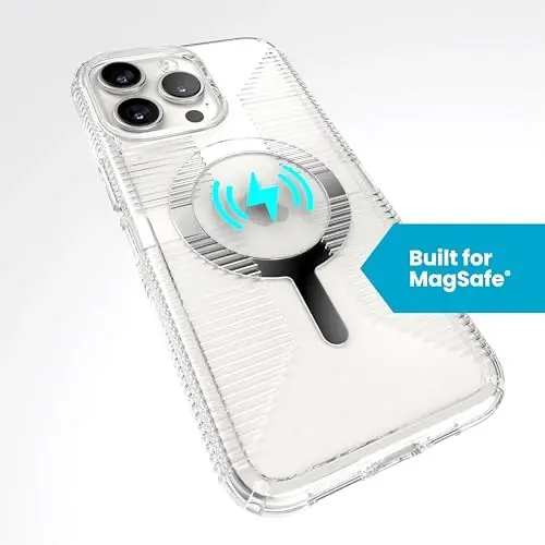 Speck Clear iPhone 15 Pro Max Case - Slim, Built for MagSafe, Drop Protection Grip - Scratch Resistant, Anti-Yellowing, 6.7 Inch Phone Case - GemShell Grip Clear - 5