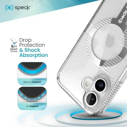 Speck Clear iPhone 16 Case - Slim Phone Case - MagSafe - GemShell - Crystal Clear - 2