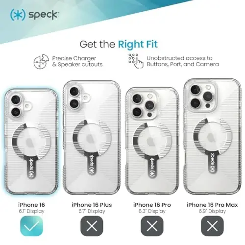 Speck Clear iPhone 16 Case - Slim Phone Case - MagSafe - GemShell - Crystal Clear - 3