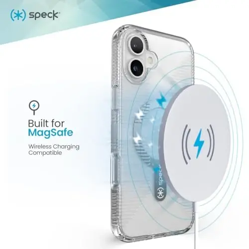 Speck Clear iPhone 16 Case - Slim Phone Case - MagSafe - GemShell - Crystal Clear - 6
