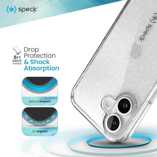 Speck Clear iPhone 16 Case - Slim GemShell Phone Case - Clear/Platinum Glitter - 2