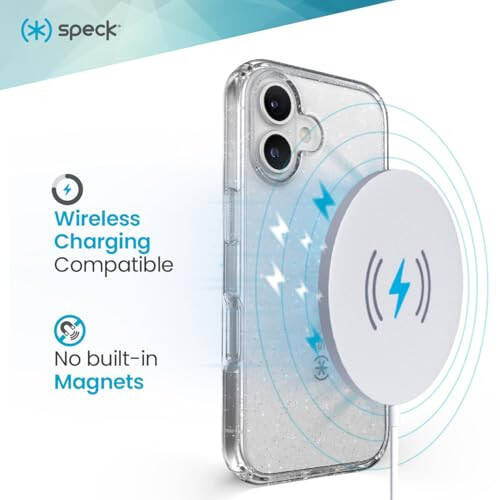 Speck Clear iPhone 16 Case - Slim GemShell Phone Case - Clear/Platinum Glitter - 5