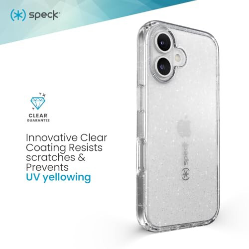 Speck Clear iPhone 16 Case - Slim GemShell Phone Case - Clear/Platinum Glitter - 6