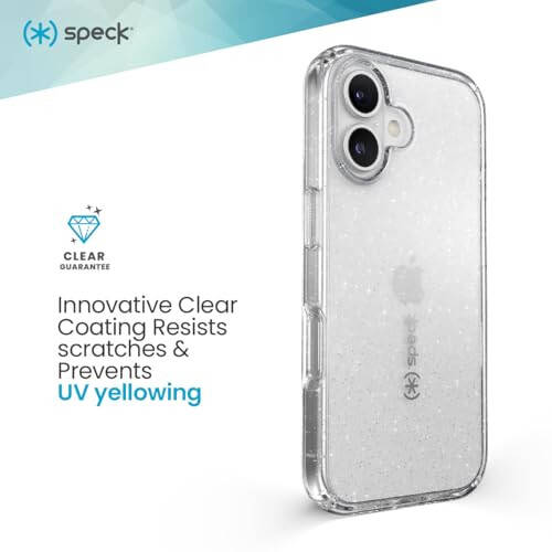 Speck Clear iPhone 16 Case - Slim GemShell Phone Case - Clear/Platinum Glitter - 6