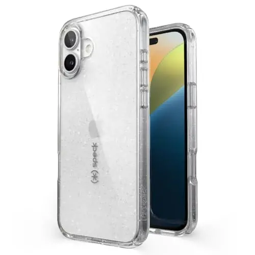 Speck Clear iPhone 16 Plus Case - Slim GemShell - Clear/Platinum Glitter - 1
