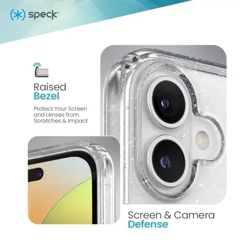 Speck Clear iPhone 16 Plus Case - Slim GemShell - Clear/Platinum Glitter - 4