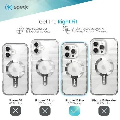 Speck Clear iPhone 16 Pro Case - Slim MagSafe GemShell Crystal Clear - 3