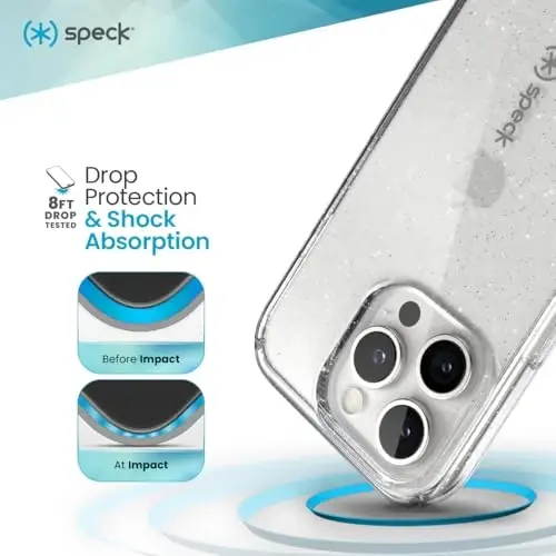 Speck Clear iPhone 16 Pro Case - Slim Phone Case - GemShell - Clear/Platinum Glitter - Speck (1)