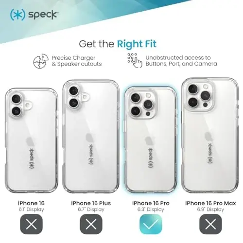 Speck Clear iPhone 16 Pro Case - Slim Phone Case iPhone 16 Pro - iPhone 16 Pro Phone Case - GemShell - Crystal Clear - 3