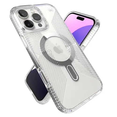Speck Clear iPhone 16 Pro Max Case MagSafe + ClickLock - Slim Phone Case iPhone 16 Pro Max - iPhone 16 Pro Max Phone Case - Presidio - Clear/Chrome - 1