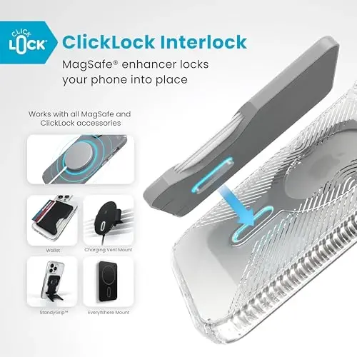 Speck Clear iPhone 16 Pro Max Case MagSafe + ClickLock - Slim Phone Case iPhone 16 Pro Max - iPhone 16 Pro Max Phone Case - Presidio - Clear/Chrome - 3