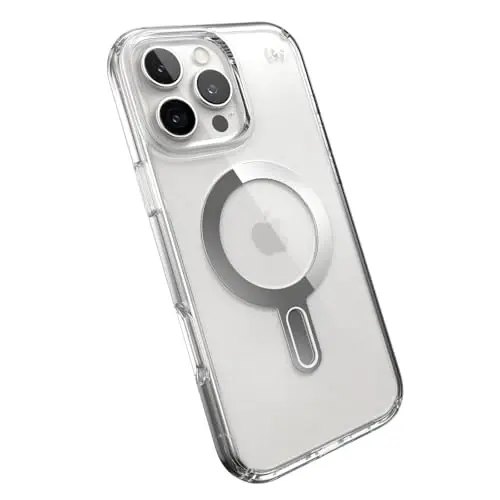 Speck Clear iPhone 16 Pro Max Case MagSafe + ClickLock - Slim Phone Case iPhone 16 Pro Max - iPhone 16 Pro Max Phone Case - Presidio - Clear/Chrome - 1