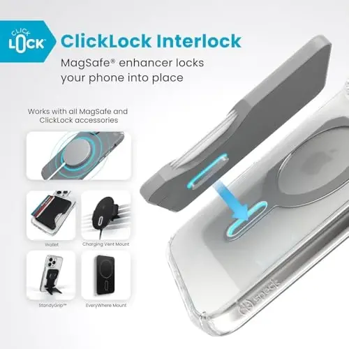 Speck Clear iPhone 16 Pro Max Case MagSafe + ClickLock - Slim Phone Case iPhone 16 Pro Max - iPhone 16 Pro Max Phone Case - Presidio - Clear/Chrome - 2