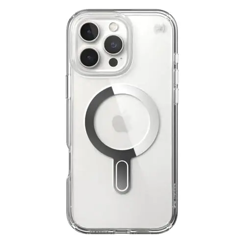 Speck Clear iPhone 16 Pro Max Case MagSafe + ClickLock - Slim Phone Case iPhone 16 Pro Max - iPhone 16 Pro Max Phone Case - Presidio - Clear/Chrome - 6