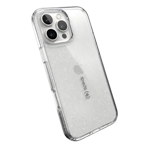 Speck Clear iPhone 16 Pro Max Case - Slim GemShell - Clear/Platinum Glitter - 1