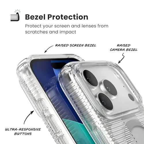 Speck GEMSHELL Grip +MS Case for iPhone 17 Pro - Clear/Clear | Slim Protective Grip | Drop Protection | MagSafe Compatible - 5