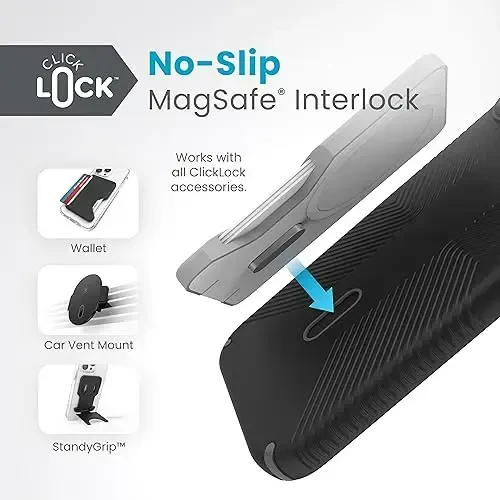 Speck iPhone 15 Plus Case - ClickLock No-Slip Interlock, Built for MagSafe, Drop Protection Grip - for iPhone 15 Plus & iPhone 14 Plus - 6.7 Inch Phone Case - Presidio2 Grip Black/Slate Grey/White - 4