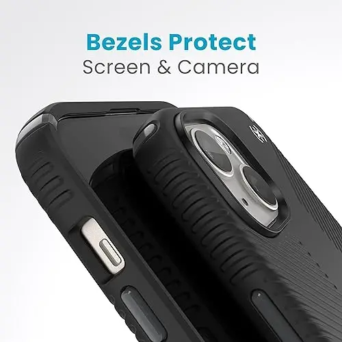 Speck iPhone 15 Plus Case - ClickLock Sirpanmasiz Qulf, MagSafe uchun moʻljallangan, tushishdan himoya qilish tutqichi - iPhone 15 Plus & iPhone 14 Plus uchun - 6.7 dyuymli telefon korpusi - Presidio2 Grip Black/Slate Grey/White - 6