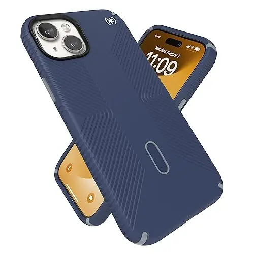 Speck iPhone 15 Plus G'ilofi - ClickLock Sirpanmaydigan Biriktirish, MagSafe, Tushishdan Himoya Tutqichi - iPhone 15 Plus & iPhone 14 Plus uchun - 6.7 dyuymli Telefon G'ilofi - Presidio2 Grip Coastal Blue/Dust Grey/White - 1