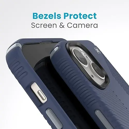 Speck iPhone 15 Plus G'ilofi - ClickLock Sirpanmaydigan Biriktirish, MagSafe, Tushishdan Himoya Tutqichi - iPhone 15 Plus & iPhone 14 Plus uchun - 6.7 dyuymli Telefon G'ilofi - Presidio2 Grip Coastal Blue/Dust Grey/White - 6