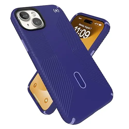 Speck iPhone 15 Plus G'ilofi - ClickLock Sirpanmaydigan Interlock, MagSafe, Tushishdan Himoya Grip - iPhone 15 Plus & iPhone 14 Plus uchun - 6.7 dyuymli Telefon G'ilofi - Presidio2 Grip Future Blue/Purple Ink/Sky Purple - 1