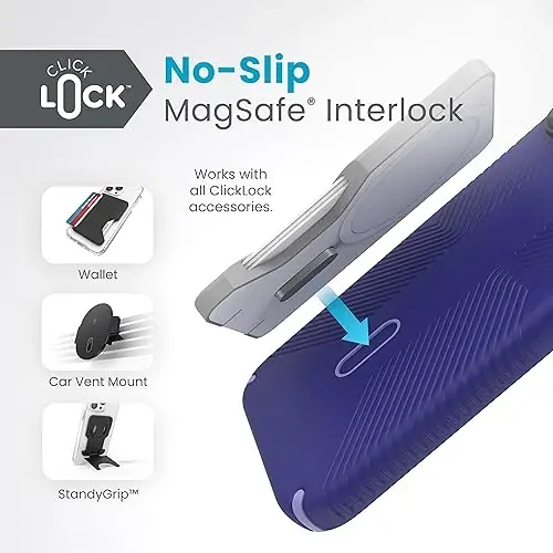 Speck iPhone 15 Plus G'ilofi - ClickLock Sirpanmaydigan Interlock, MagSafe, Tushishdan Himoya Grip - iPhone 15 Plus & iPhone 14 Plus uchun - 6.7 dyuymli Telefon G'ilofi - Presidio2 Grip Future Blue/Purple Ink/Sky Purple - 4