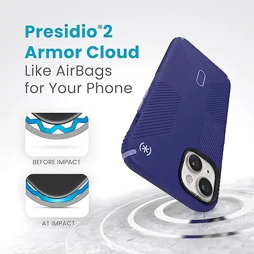 Speck iPhone 15 Plus G'ilofi - ClickLock Sirpanmaydigan Interlock, MagSafe, Tushishdan Himoya Grip - iPhone 15 Plus & iPhone 14 Plus uchun - 6.7 dyuymli Telefon G'ilofi - Presidio2 Grip Future Blue/Purple Ink/Sky Purple - 5
