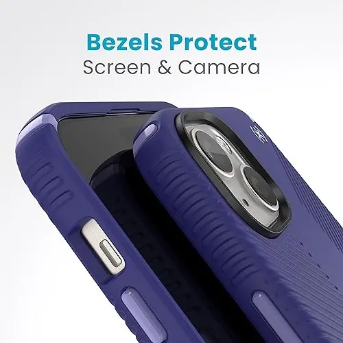 Speck iPhone 15 Plus G'ilofi - ClickLock Sirpanmaydigan Interlock, MagSafe, Tushishdan Himoya Grip - iPhone 15 Plus & iPhone 14 Plus uchun - 6.7 dyuymli Telefon G'ilofi - Presidio2 Grip Future Blue/Purple Ink/Sky Purple - 6