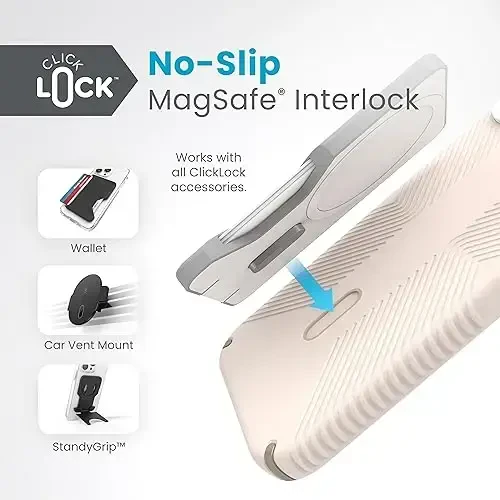 Speck iPhone 15 Plus g'ilofi - ClickLock sirpanmaydigan qulf, MagSafe, tushishdan himoya tutqichi - iPhone 15 Plus iPhone 14 Plus 6.7 dyuymli telefon g'ilofi - Presidio2 tutqichi oqartirilgan suyak/meros oltin/yong'oq jigarrang - 4